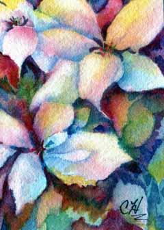 "Christmas Flower" by Charlotte Heikkinen, Clinton WI - Watercolor & gold leaf, SOLD